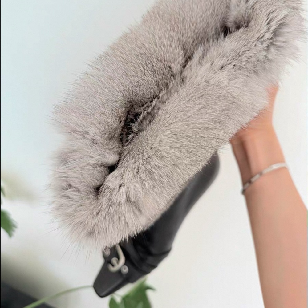 Lambskin stiletto heel boots with fur trim - Picture 6 of 9